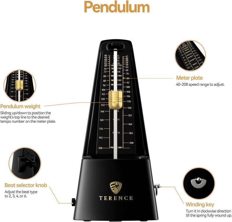 TERENCE Mechanical Metronomes for Piano Guitar Drum Violin and Other Musical Instruments with Loud Sound and Accurate Beat Multiple Beat Modes for Beginners - Image 5